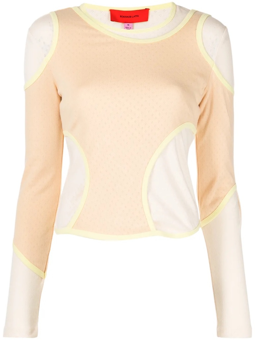 Eckhaus Latta Peaches Orange, Cream & Yellow Crewneck Cotton Long Sleeve Top NWT